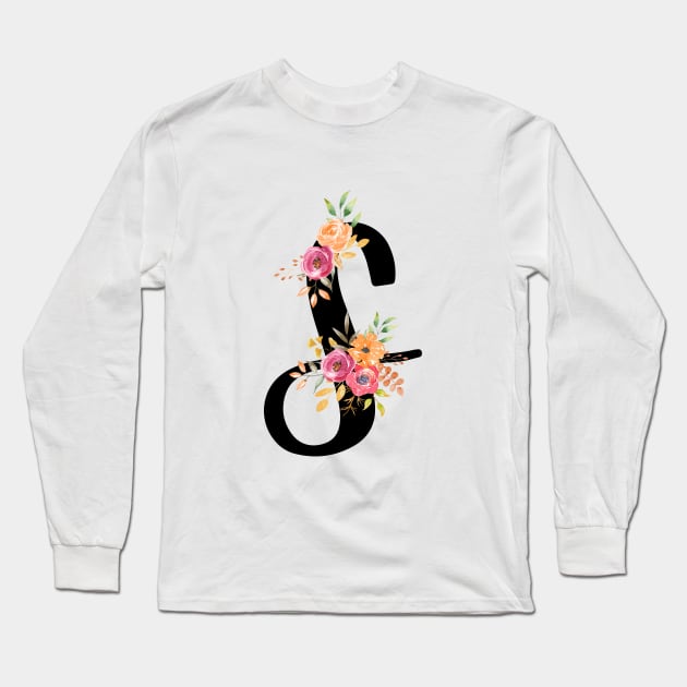 Letter S With Watercolor Floral Wreath Long Sleeve T-Shirt by NatureGlow